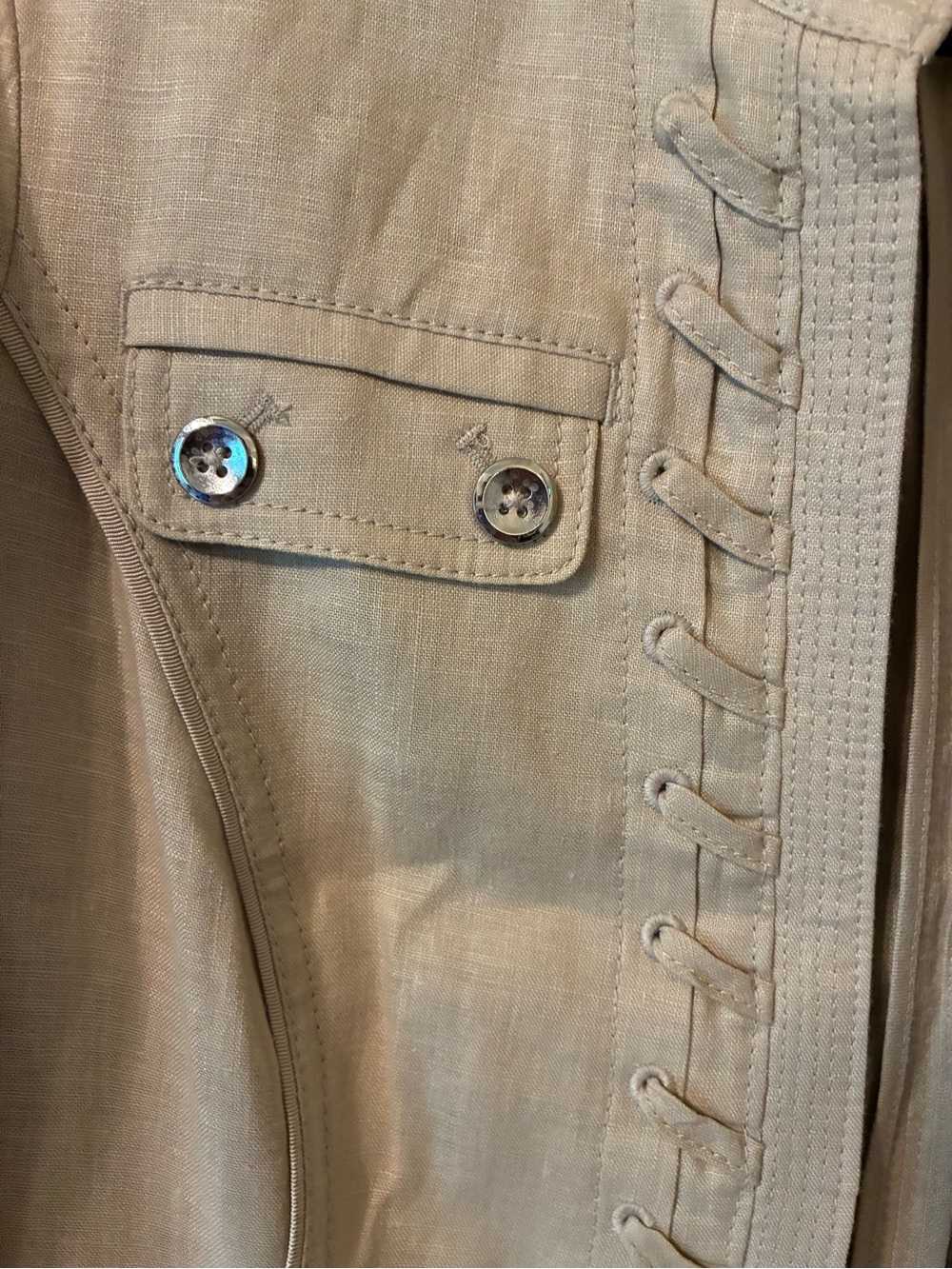 White House Black Market Linen Military Style Blazer Jacket 3/4 Sleeve Beige Tan - Picture 5 of 12